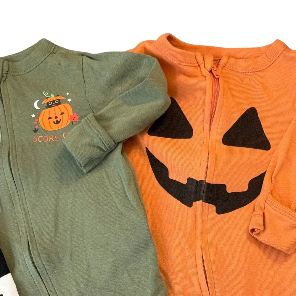 Old Navy Kids Halloween Footies‎ - Black, Green, Orange 3 Pair 0/3 Months